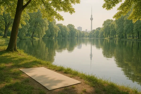 Berlin mit einer Yogaklasse im Grünen